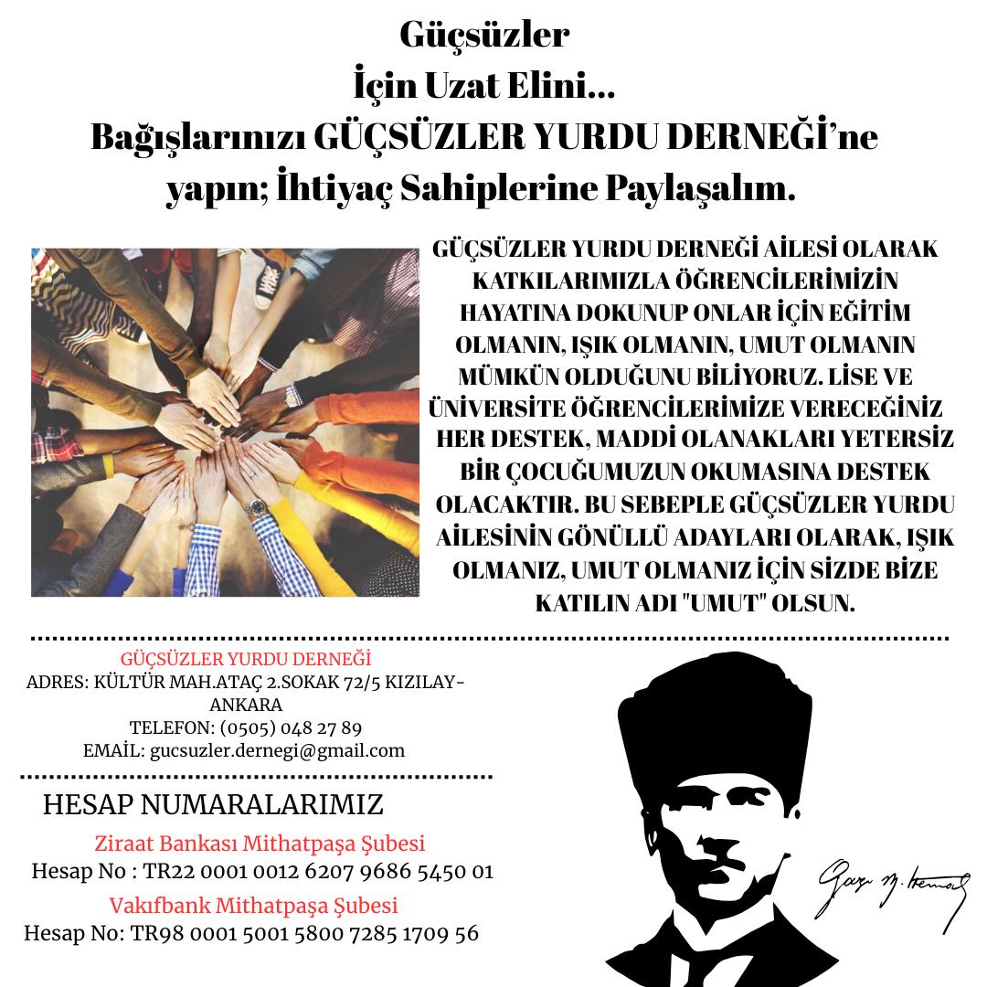 Güçsüzler Yurdu Derneği bağış duyurusu